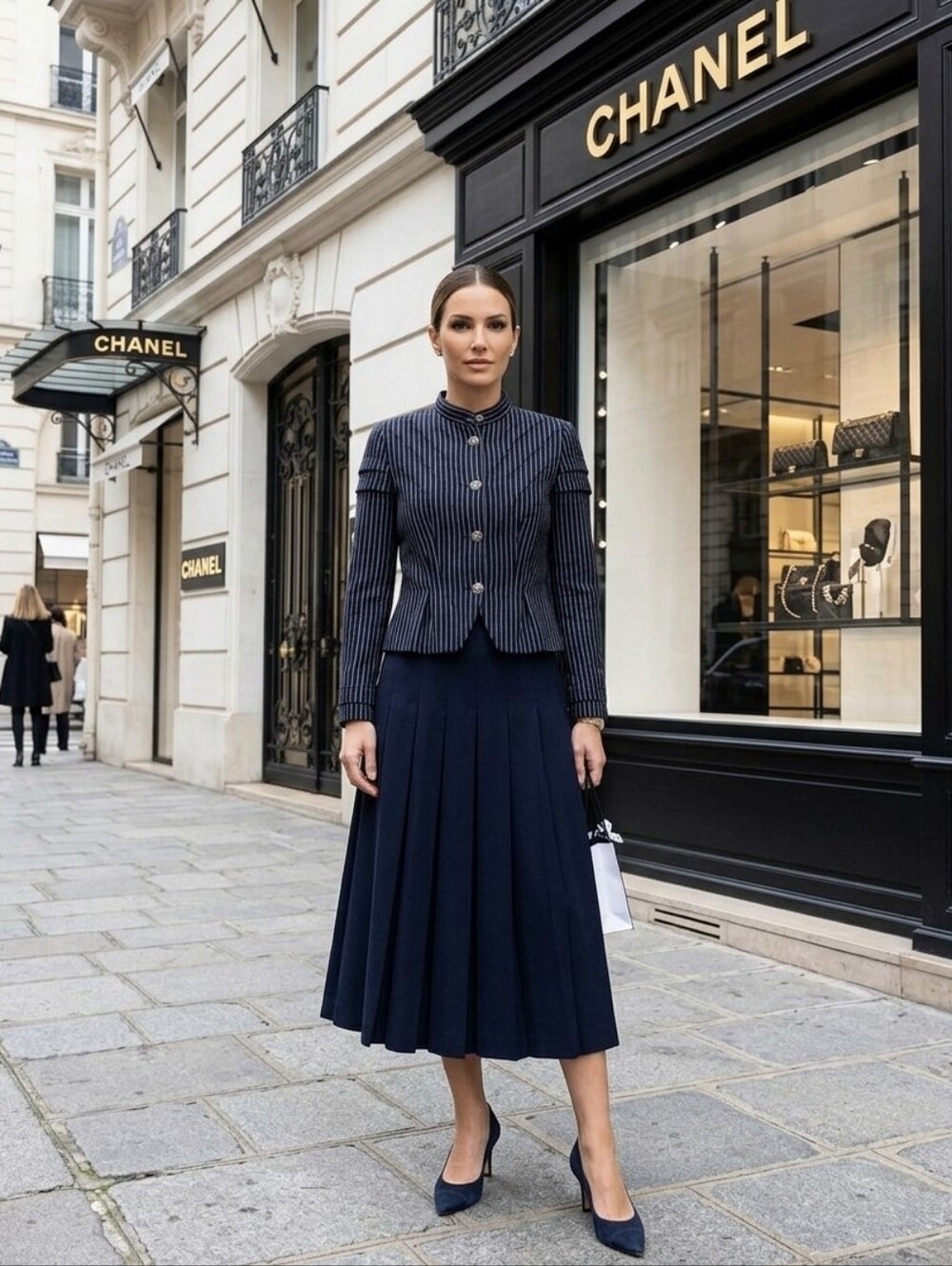 Chanel Navy and White Striped Blazer